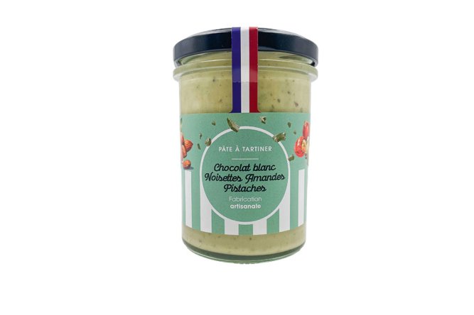 Pate à tartiner chocolat blanc noisettes amandes pistaches