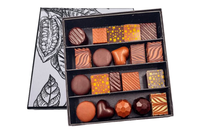 Coffret blanc déco cacao assortiment Noel lait et noir