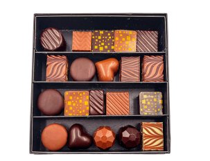Coffret chocolats lait et noir déco cacao